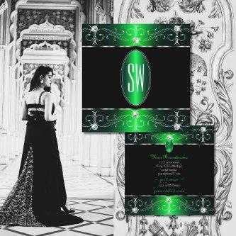 Eye Catching Black Green Ornate Ornaments Initials Square