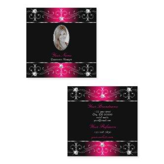 Eye Catching Black Pink Ornate Ornaments Add Photo Square