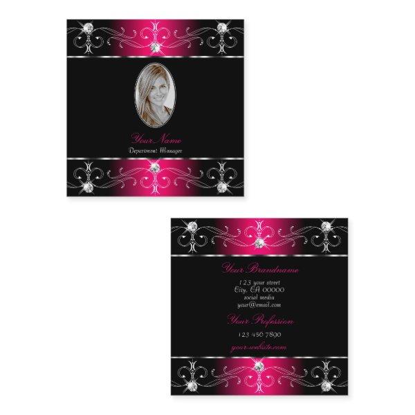 Eye Catching Black Pink Ornate Ornaments Add Photo Square