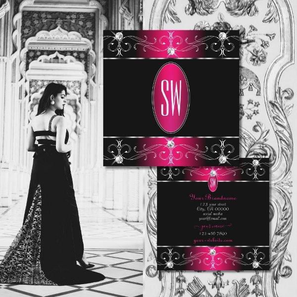 Eye Catching Black Pink Ornate Ornaments Monogram Square