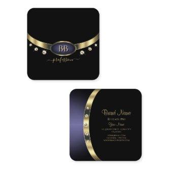 Eye Catching Gold Blue Black Initials Rhinestones  Square