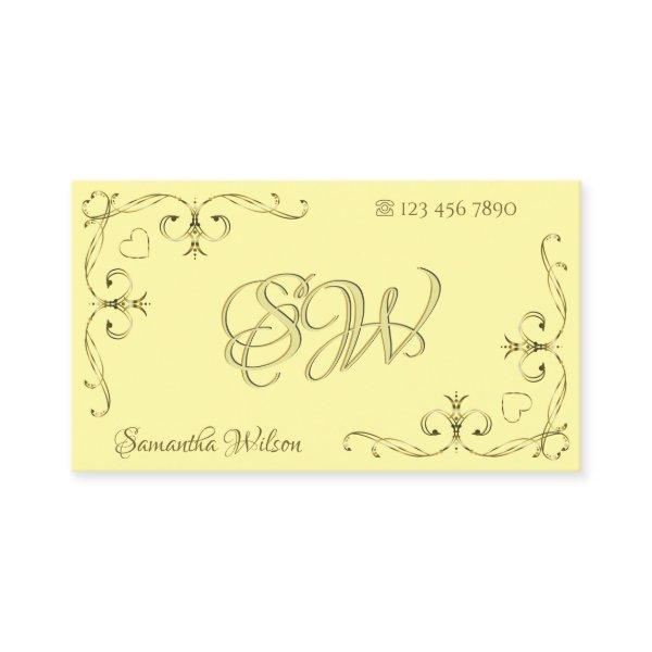 Eye Catching Gold Ornate Corners Initials on Cream