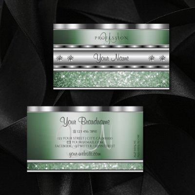Eye Catching Silver Green Sparkle Glitter Monogram