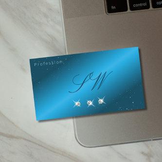 Eye Catching Teal Blue Sparkling Diamonds Monogram