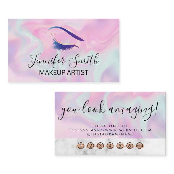 Eye Lashes | Beauty | Colorful Liquid Background Loyalty Card