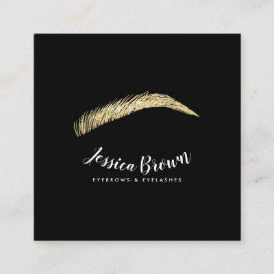Eyebrow lashes chic gold glitter name glam black square