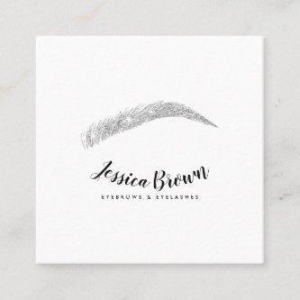 Eyebrow lashes chic silver glitter name glam white square
