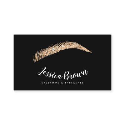 Eyebrow lashes rose gold glitter name glam black