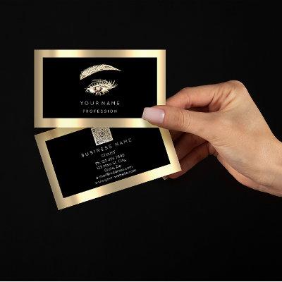 Eyelash Brow Makeup Logo Qr Code Black Gold Frame