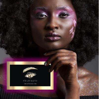 Eyelash Brow Makeup Logo Qr Code Black Gold Frame