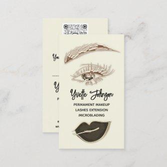 Eyelash Brow Makeup Logo QR Code Lip Gold Brown
