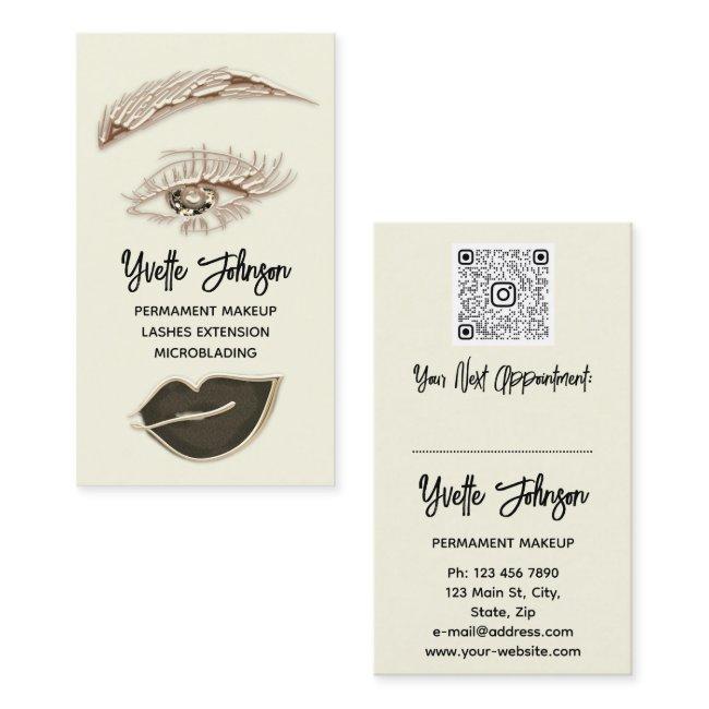 Eyelash Brow Makeup Logo QR Code Lip Gold Brown