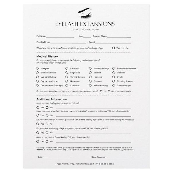 Eyelash Extension Consent Forms // Client Record  Flyer