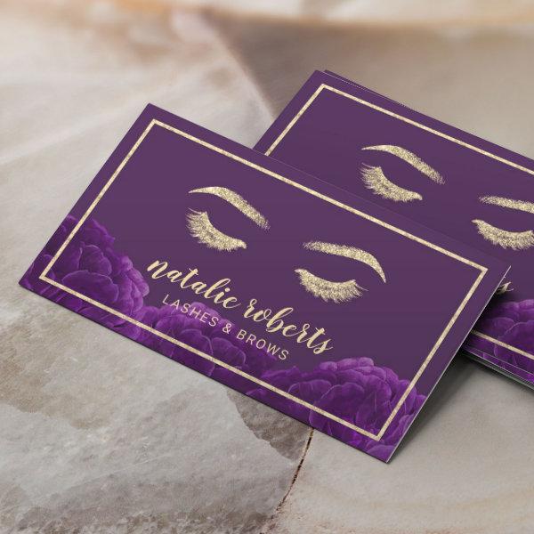 Eyelash Makeup Artist Gold Frame Purple Floral