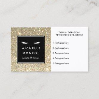 Eyelashes with Gold Glitter After Care Card
