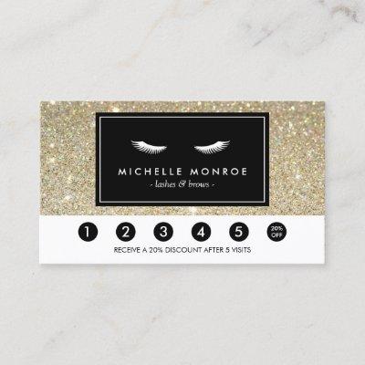 Eyelashes with Gold Glitter Loyalty Punch Card