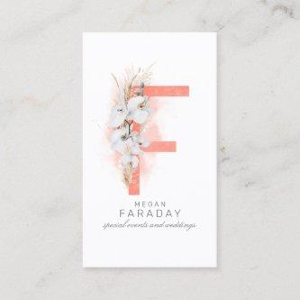 F Letter Monogram White Orchids and Pampas Grass