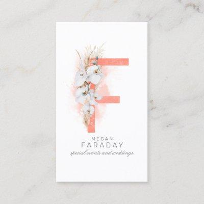 F Letter Monogram White Orchids and Pampas Grass