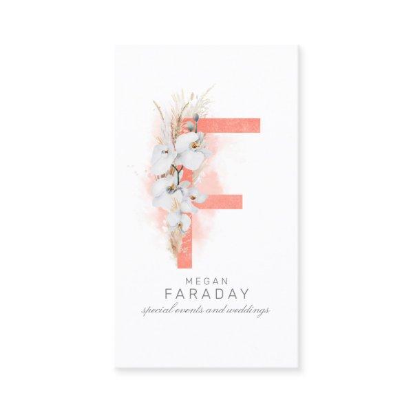 F Letter Monogram White Orchids and Pampas Grass