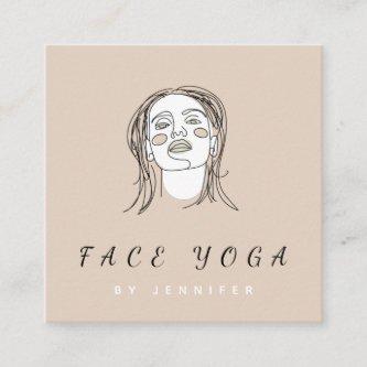 Face Yoga Drawn Abstract Female Silhouette Beige  Square