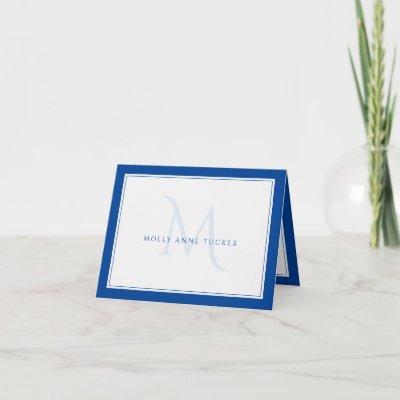 Faded Monogram Chic Blue Personal Professional Note Card