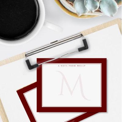 Faded Monogram Chic Dark Red Personal Professional Note Card