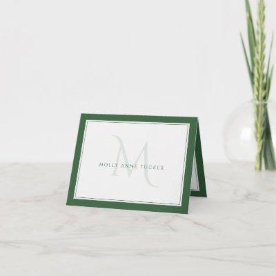 Faded Monogram Chic Green Personal Professional Note Card