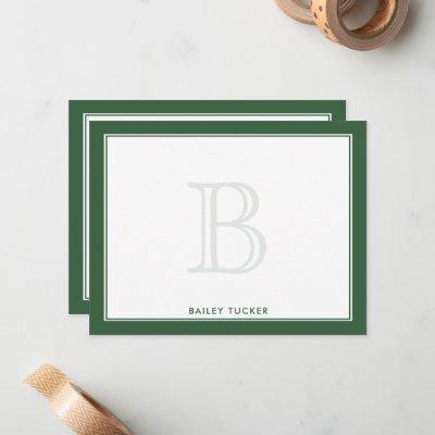 Faded Monogram Dark Green Personal Professional Note Card
