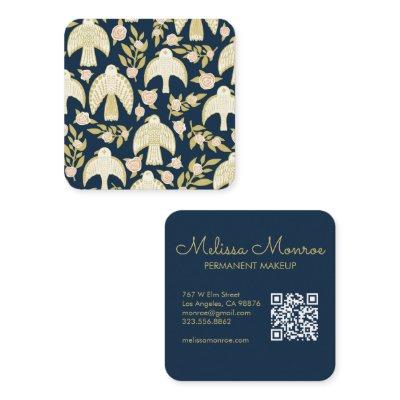 Falcons & Roses Elegant Boho Navy QR code Square