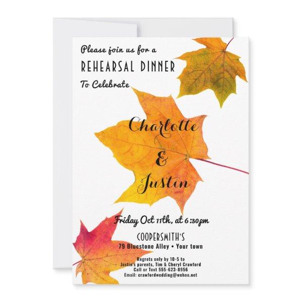 Fall Autumn Red Golden Rehearsal Dinner Invitation