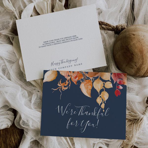 Fall Leaves | Navy Blue We're Thankful for You Thank You Card