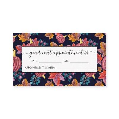 Fall Navy Pumpkin Leaves Watercolor Pattern Appointment Card