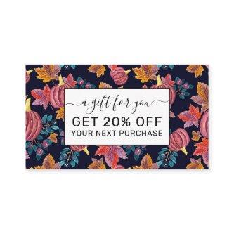 Fall Navy Pumpkin Leaves Watercolor Pattern Discount Card