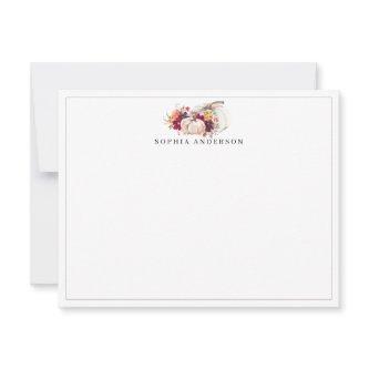 Fall Pumpkin Burgundy Orange Floral Watercolor Note Card