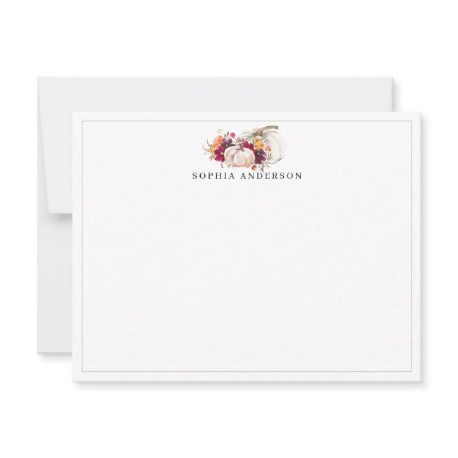 Fall Pumpkin Burgundy Orange Floral Watercolor Note Card