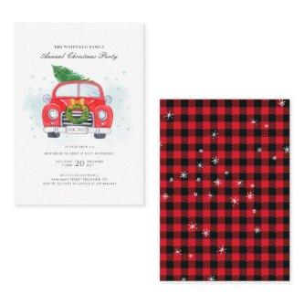 Family Christmas Party Red Car Invitation Card