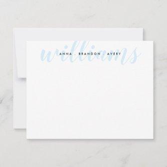 Family Last Name Wedding Couple Light Blue Script Note Card