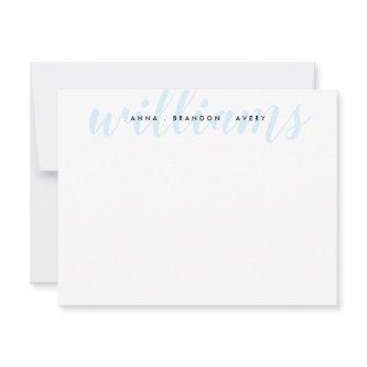 Family Last Name Wedding Couple Light Blue Script Note Card