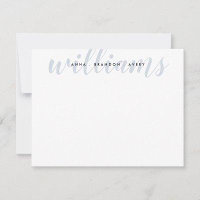 Family Last Name Wedding Couple Silver Gray Script Note Card