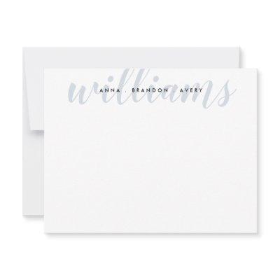 Family Last Name Wedding Couple Silver Gray Script Note Card