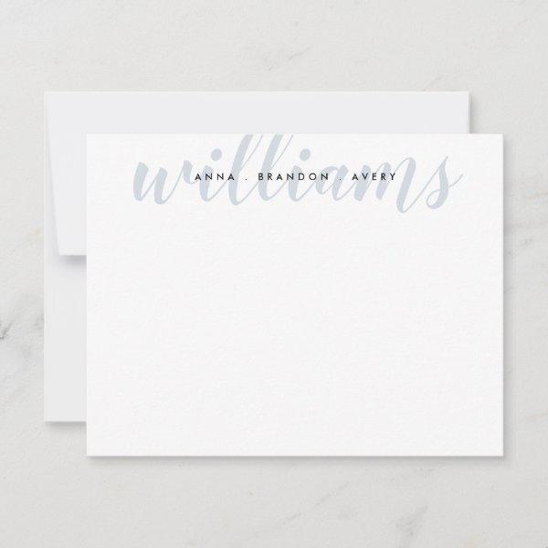 Family Last Name Wedding Couple Silver Gray Script Note Card