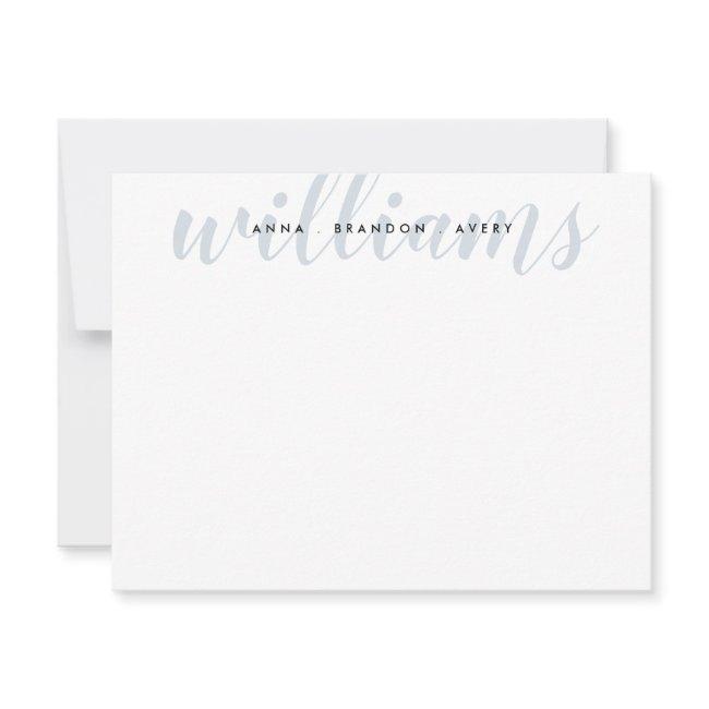 Family Last Name Wedding Couple Silver Gray Script Note Card