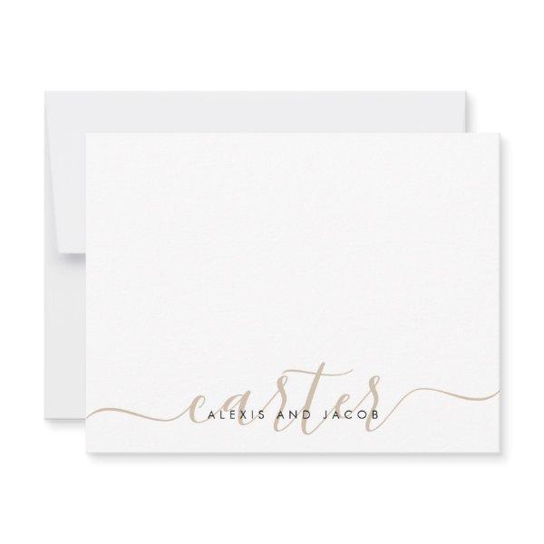 Family Last Name Wedding Light Beige Brown Script Note Card