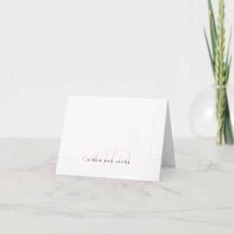 Family Last Name Wedding Light Blush Pink Script  Note Card