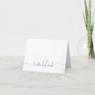 Family Last Name Wedding Light Dusty Blue Script  Note Card