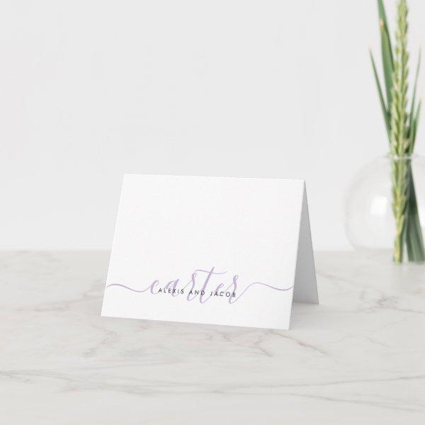 Family Last Name Wedding Light Purple Plum Script  Note Card
