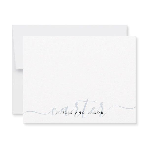 Family Last Name Wedding Light Silver Gray Script  Note Card