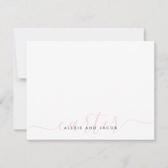 Family Name Wedding Couple Blush Pink Chic Script Note Card