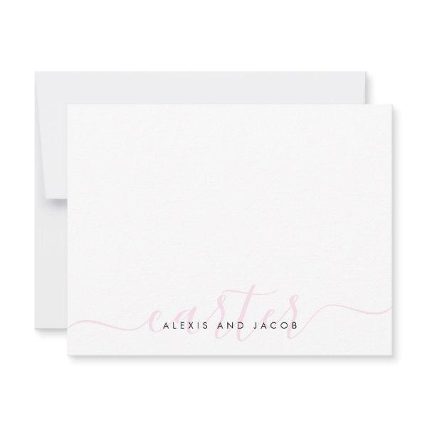 Family Name Wedding Couple Blush Pink Chic Script Note Card