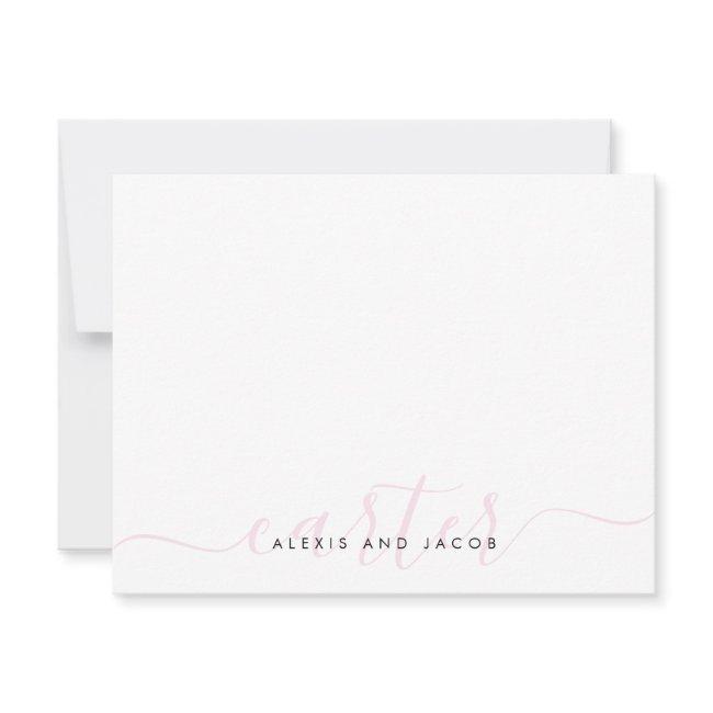 Family Name Wedding Couple Blush Pink Chic Script Note Card